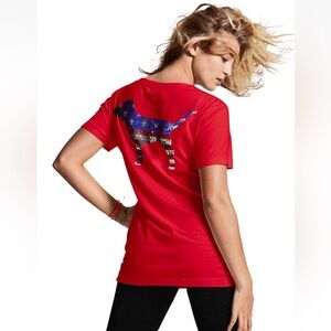 Victoria's Secret Pink Americana Campus Pink Bling Sequins Dog Tee